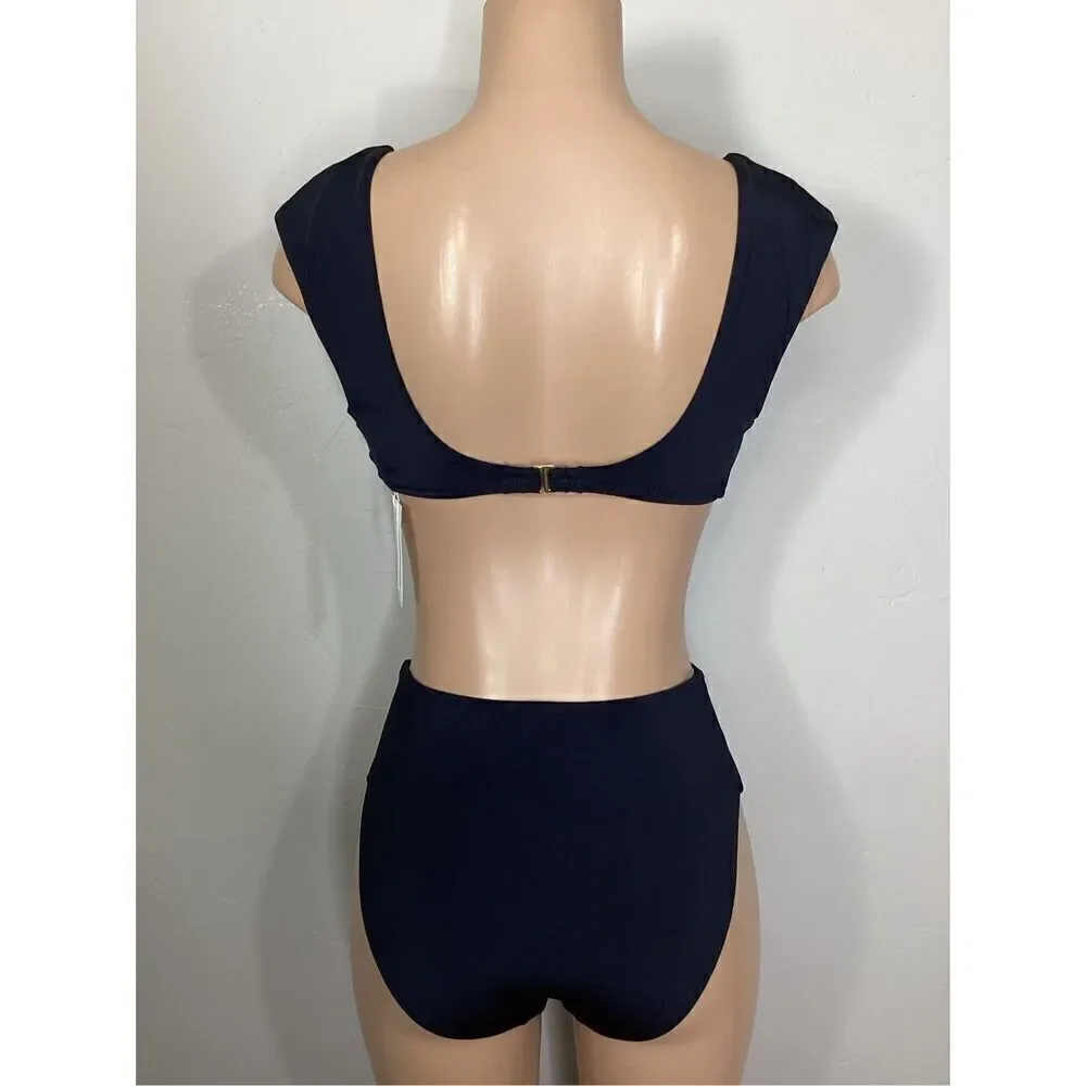 New. Trina Turk black front tie bikini set. 4-top/6-bottom. $155